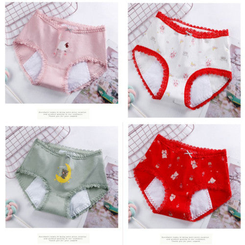 Printed Women Underwear High Waist Elastic Undergarments Lace Patched Breathable Soft Fabric Panty - Red - Shop N Save