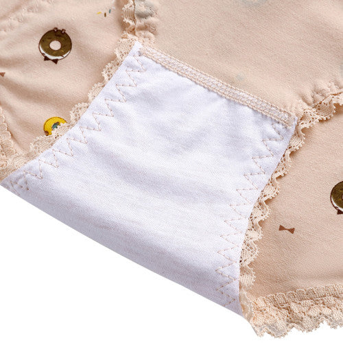 Printed Women Underwear High Waist Elastic Undergarments Lace Patched Breathable Soft Fabric Panty - Light Pink - Shop N Save