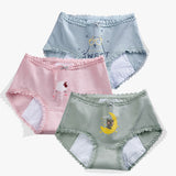 Printed Women Underwear High Waist Elastic Undergarments Lace Patched Breathable Soft Fabric Panty - Light Pink - Shop N Save