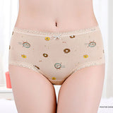 Printed Women Underwear High Waist Elastic Undergarments Lace Patched Breathable Soft Fabric Panty - Multi Color - Shop N Save