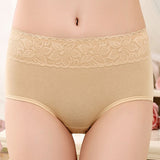 Elegant Lace High Waist Women's Brief Stylish Innerwear Comfortable Cotton Blends Underwear - Apricot - Shop N Save