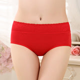 Elegant Lace High Waist Women's Brief Stylish Innerwear Comfortable Cotton Blends Underwear - Red - Shop N Save
