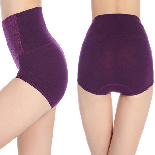 Floral Embossed Print High Elastic Waist Underwear Women Summer Wear Inner Soft Comfy Fabric Women's Panty - Purple - Shop N Save