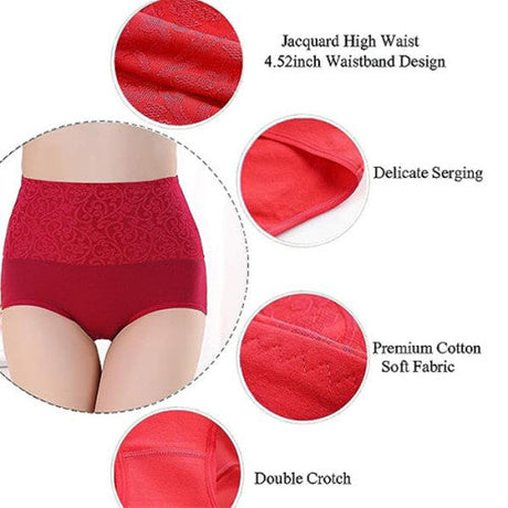 Floral Embossed Print High Elastic Waist Underwear Women Summer Wear Inner Soft Comfy Fabric Women's Panty - Red - Shop N Save