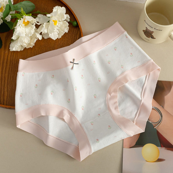Bow Patched Cotton Hipsters Trendy Women's Underwear Collection with Soft Fabric &amp; Elastic Waist - White Pink - Shop N Save