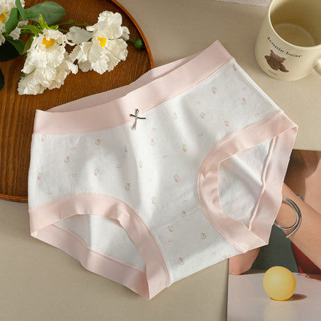 Bow Patched Cotton Hipsters Trendy Women's Underwear Collection with Soft Fabric &amp; Elastic Waist - White Pink - Shop N Save