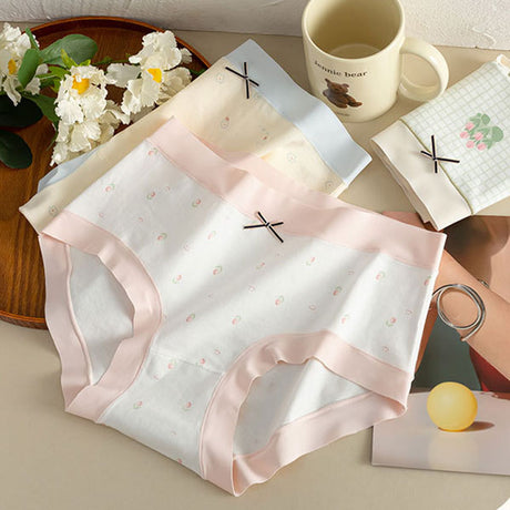 Bow Patched Cotton Hipsters Trendy Women's Underwear Collection with Soft Fabric &amp; Elastic Waist - White Pink - Shop N Save