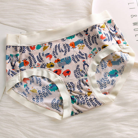 Stylish Floral Cartoon Printed Panty Soft Breathable Women\'s Underwear for Summer Fashion Hipster Style Elastic Closure Multi-Color - Shop N Save