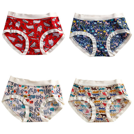 Stylish Floral Cartoon Printed Panty Soft Breathable Women\'s Underwear for Summer Fashion Hipster Style Elastic Closure Multi-Color - Shop N Save