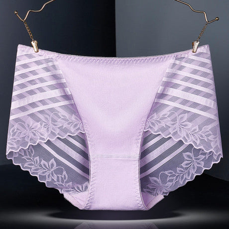 Stylish Floral Lace Hipster Underwear in Soft Cotton Blend Luxury Slim Fit Women's Panty - Purple - Shop N Save