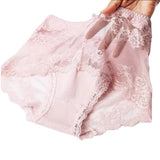 Luxurious Lace High Waist Wedding Underwear Soft Cotton Blends Floral Embroidered Bow Patch - Pink - Shop N Save