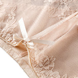 Luxurious Lace High Waist Wedding Underwear Soft Cotton Blends Floral Embroidered Bow Patch - Pink - Shop N Save