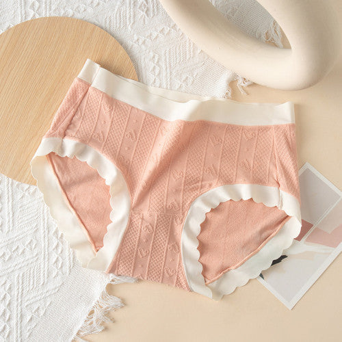Striped Heart Pattern Underwear Wavy Stylish Women Undergarments Panty Summer Wear Light Thin Fabric - White Pink - Shop N Save