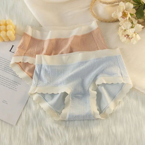 Striped Heart Pattern Underwear Wavy Stylish Women Undergarments Panty Summer Wear Light Thin Fabric - Light Pink - Shop N Save