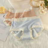 Striped Heart Pattern Underwear Wavy Stylish Women Undergarments Panty Summer Wear Light Thin Fabric - Light Green - Shop N Save