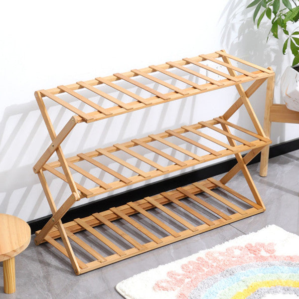 Triple Layer Bamboo Wooden Shoe Rack Space Saving Foldable Storage Organizer for Living Room Household