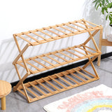 Triple Layer Bamboo Wooden Shoe Rack Space Saving Foldable Storage Organizer for Living Room Household