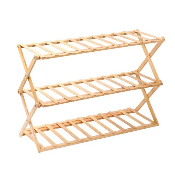 Triple Layer Bamboo Wooden Shoe Rack Space Saving Foldable Storage Organizer for Living Room Household