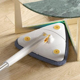 White Adjustable Triangle Mop Automatic Water Squeezing Long Handle for Wall Ceiling Window Reusable Cloth Daily Use - Shop N Save