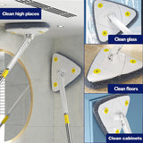 White Adjustable Triangle Mop Automatic Water Squeezing Long Handle for Wall Ceiling Window Reusable Cloth Daily Use - Shop N Save