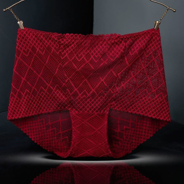 Geometric Print Seductive Thin Hipster Panties Stretchable Light Fabric Women\'s Comfy Innerwear in White Red Perfect for Fashion-Forward Women!