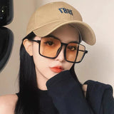 Stylish Square Unisex Sunglasses Retro Half Frame Large Black Glasses for Men and Women Plastic Frame and Safety Fibre Lens