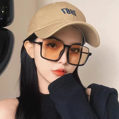 Stylish Square Unisex Sunglasses Retro Half Frame Large Black Glasses for Men and Women Plastic Frame and Safety Fibre Lens