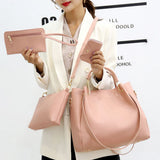 Stylish Pink Synthetic Leather Handbags for Women Large Capacity Adjustable Strap Zipper Closure 4-Piece Set - Shop N Save