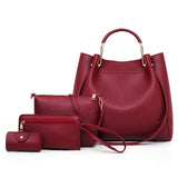 Stylish Wine Red 4Pcs Casual Women Handbags Set Large Capacity Synthetic Leather Adjustable Strap Perfect for Office and Girls - Shop N Save