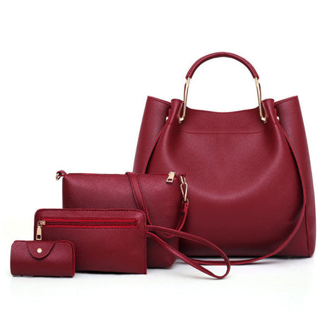 Stylish Wine Red 4Pcs Casual Women Handbags Set Large Capacity Synthetic Leather Adjustable Strap Perfect for Office and Girls - Shop N Save
