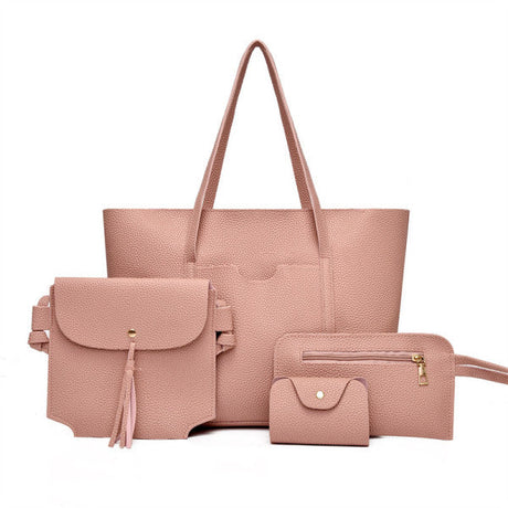 Stylishly Organize Your Essentials with These 4-Piece Lychee Pattern Tote Bags! Premium PU Leather. Easy Zipper Closure. Wide Capacity. Pink Shade. - Shop N Save
