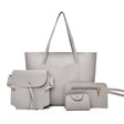 Gray Lychee Pattern PU Leather Tote Bags Set for Women Premium Quality Wide Capacity Easy Handle Zipper Closure 4 Pieces - Shop N Save