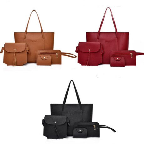 Stylish Lychee Pattern PU Leather Tote Bags Set Spacious Premium Quality Zipper Closure Perfect for Fashionable Women! - Shop N Save