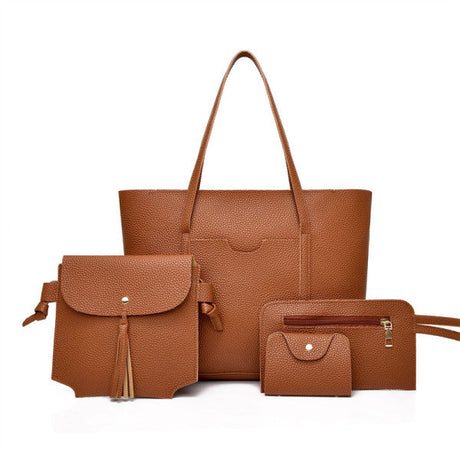 Stylish Lychee Pattern PU Leather Tote Bags Set Spacious Premium Quality Zipper Closure Perfect for Fashionable Women! - Shop N Save