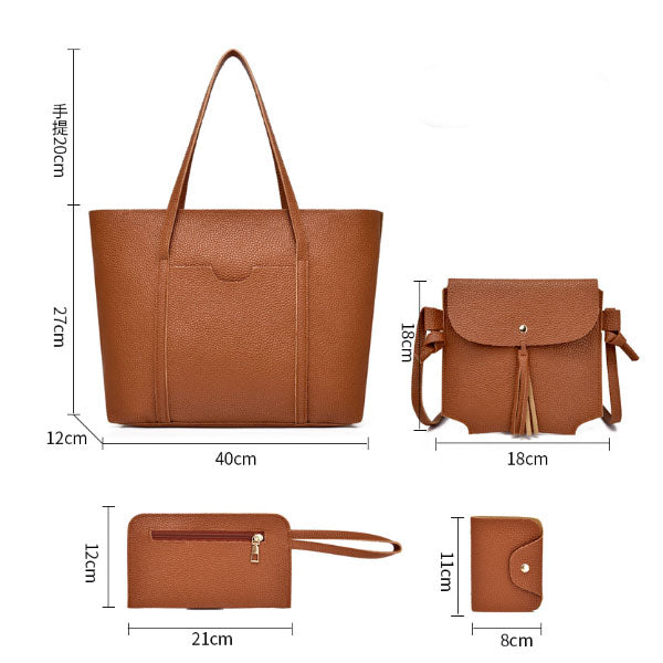Stylish Lychee Pattern PU Leather Tote Bags Set Spacious Premium Quality Zipper Closure Perfect for Fashionable Women! - Shop N Save