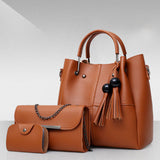 Triple Treat Stylish Brown 3-Piece Women\'s Bag Set with Double Handle &amp; Zipper Closure A Must-Have for Fashionable Girls!