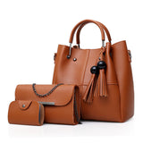 Triple Treat Stylish Brown 3-Piece Women\'s Bag Set with Double Handle &amp; Zipper Closure A Must-Have for Fashionable Girls!