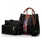 Luxury Black 4-Piece Women\'s Handbag Set Spacious Stylish Adjustable Strap and Double Handles Ideal for Daily Fashion Needs