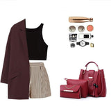 Chic Wine Red Synthetic Leather Women\'s Bag Set Casual Style Double Handle High Capacity 3 Pieces Multifunctional