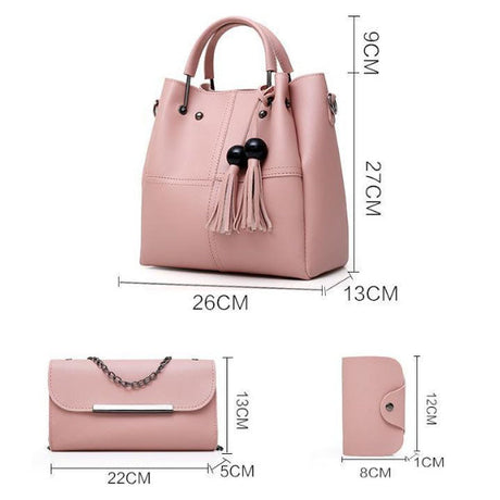 Fashionable Synthetic Leather Women\'s Handbag Set Wide Capacity Double Handle Multifunctional Zipper Closure High Quality (3-Piece Set) - Shop N Save