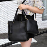 Lychee Pattern Casual Women\'s Faux Leather Handbag Set 4 Pcs Double Handle Zipper Closure Medium Size Black - Shop N Save