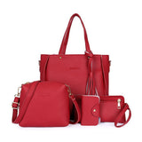 Stylish Wine Red Faux Leather Bucket Shape 4-Piece Women\'s Handbag Set Zipper Closure Double Handles Ideal for Casual Style - Shop N Save