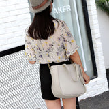 Stylish Faux Leather Women's Handbag Set, Double Handle, Zipper Closure, Medium Size, 4-Pcs Bucket Shape Bags Set in Gray