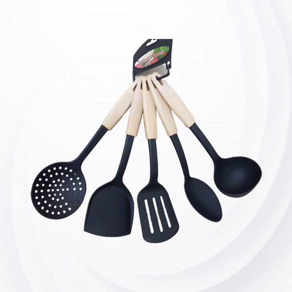 5 Pcs Plastic Nonstick Cooking Turner Set - Black