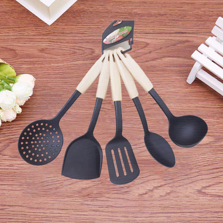 5 Pcs Plastic Nonstick Cooking Turner Set - Black