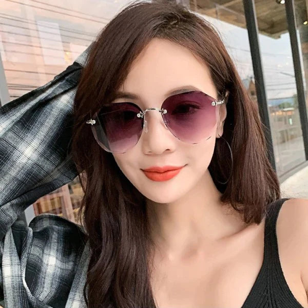 Girls Rimless Fashion Gradient Sunglasses - Light Coffee - Shop N Save