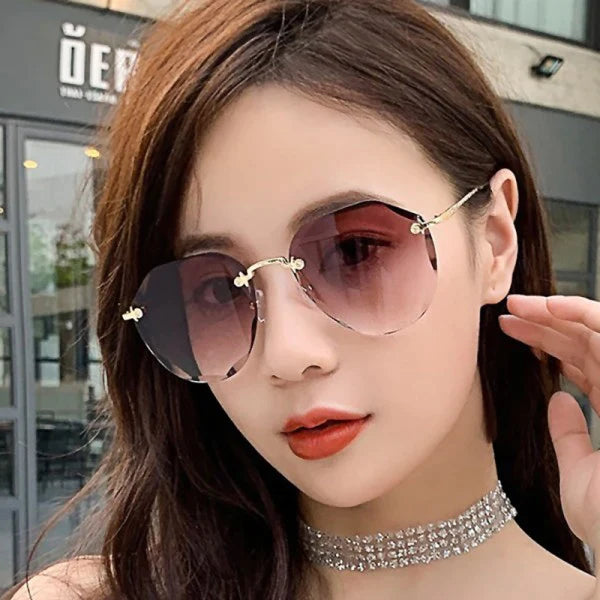 Girls Rimless Fashion Gradient Sunglasses - Light Coffee - Shop N Save