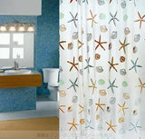 Shell Starfish Printed Bathroom Shower And Toilet Curtain - White Blue