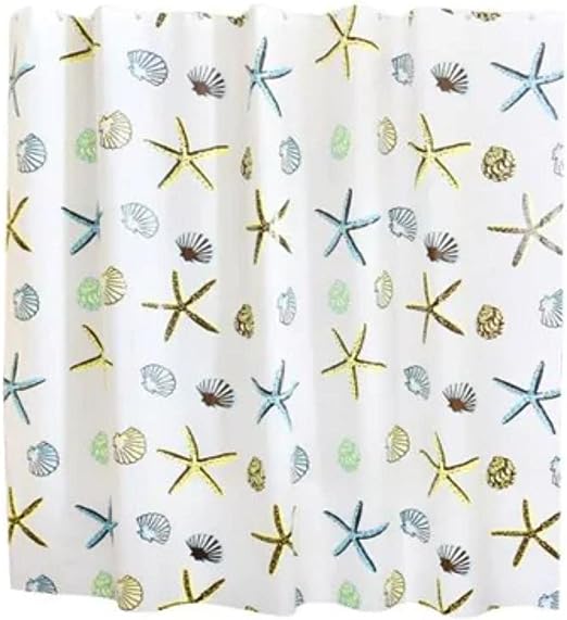 Shell Starfish Printed Bathroom Shower And Toilet Curtain - White Blue