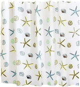 Shell Starfish Printed Bathroom Shower And Toilet Curtain - White Blue